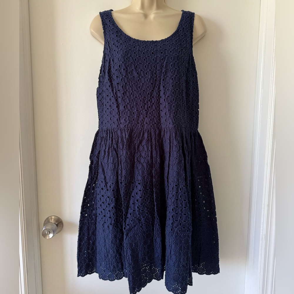 Navy Eyelet Midi Dress